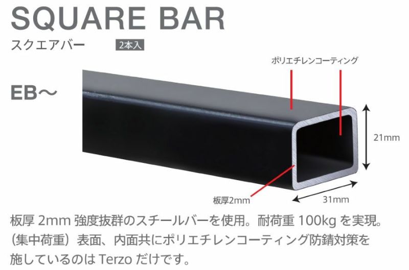 Terzo テルッツォ by PIAA ベースキャリア バー 2本入 スクエアバータイプ ブラック 120cm エンドキャップ付 EB2 ピア |  Norauto JAPAN ONLINE SHOP