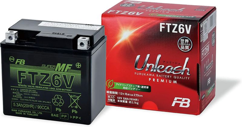 FTZ6V 古河電池 2輪用バッテリー Unleashシリーズ 液入り充電済み バイクバッテリー FB FTシリーズ メンテナンスフリー 小型 軽量  高性能 耐振動性能 | 互換品番 YTZ6V